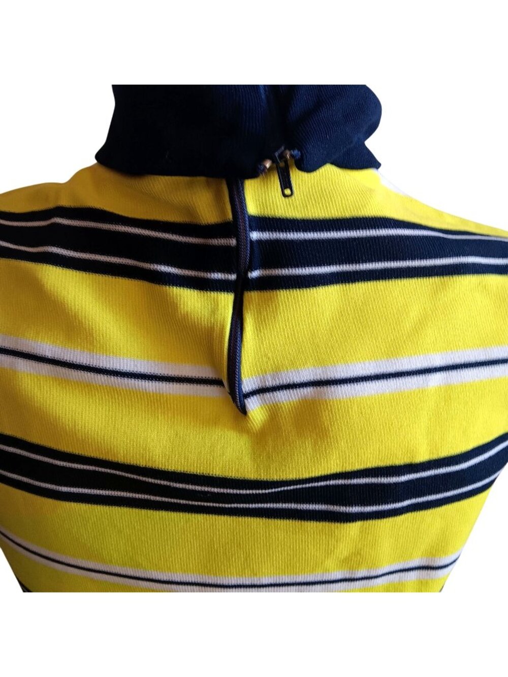 True Vintage Top Large Single Stitch Yellow Striped Sleeveless Mock Neck Top 70s
